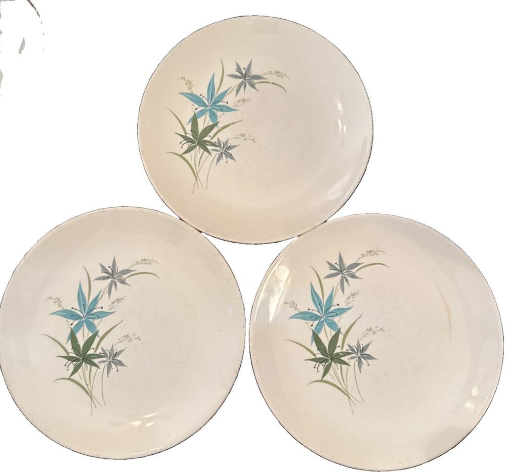 Set Of 3 Vintage MCM Sabin China Tiger Lily 9 1/4 In Dinner Plates Preowned